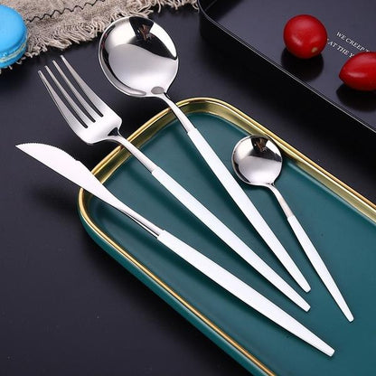 Rynx | 4 pieces: Mirror polished Dinner service Stainless Steel Cutlery Set Flat Service