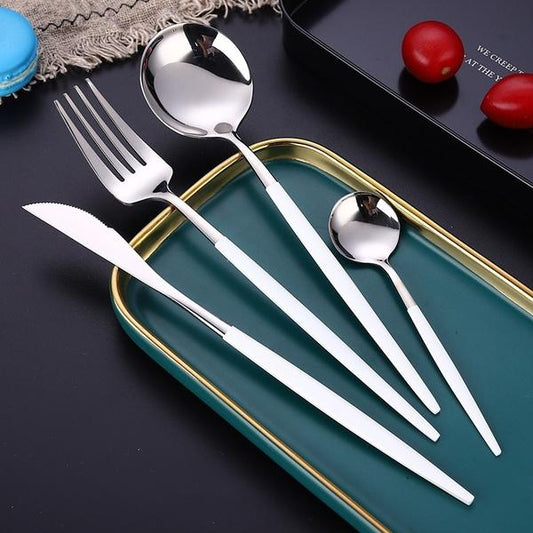 Rynx | 4 pieces: Mirror polished Dinner service Stainless Steel Cutlery Set Flat Service