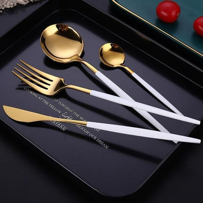 Rynx | 4 pieces: Mirror polished Dinner service Stainless Steel Cutlery Set Flat Service