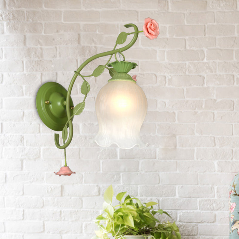 Rynx | Scalloped Bedroom Wall Light Korean Flower Metal 1 Light Green Wall Mount Lighting