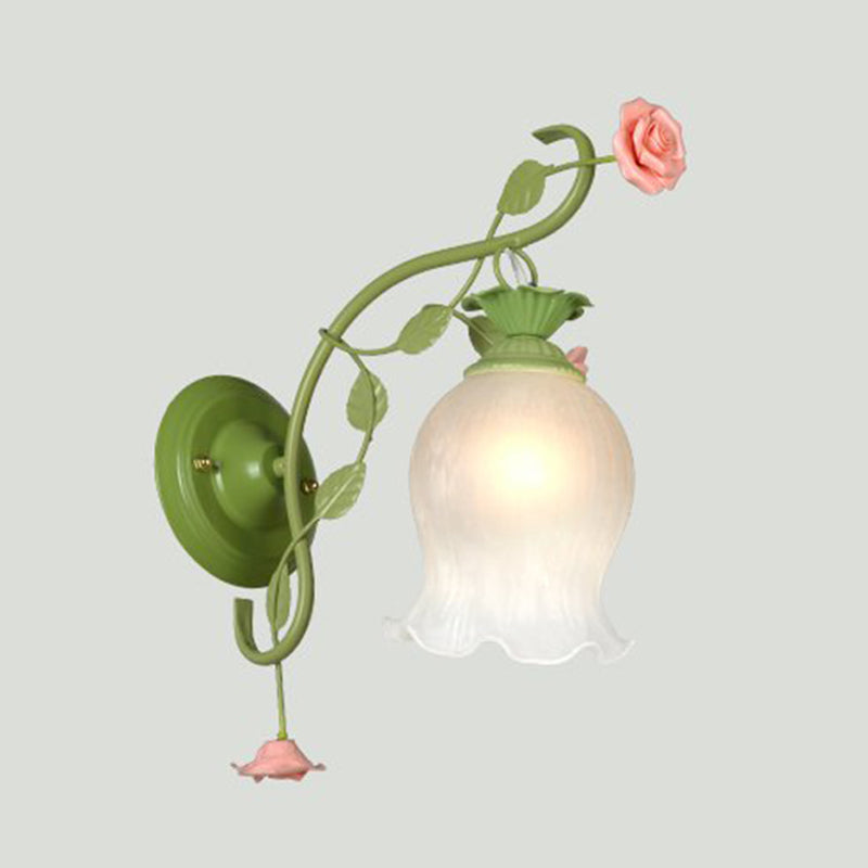 Rynx | Scalloped Bedroom Wall Light Korean Flower Metal 1 Light Green Wall Mount Lighting