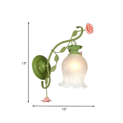 Rynx | Scalloped Bedroom Wall Light Korean Flower Metal 1 Light Green Wall Mount Lighting