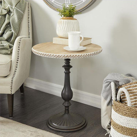 Rynx | Brown Metal Round Farmhouse Accent Table