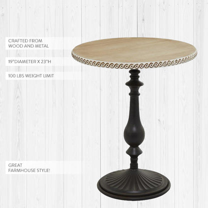 Rynx | Brown Metal Round Farmhouse Accent Table