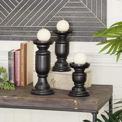 Rynx | Black wooden spindle candle holders, set of 3