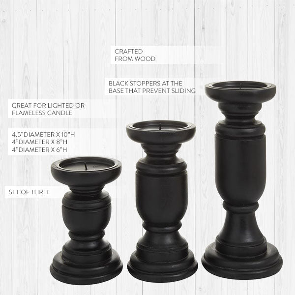 Rynx | Black wooden spindle candle holders, set of 3