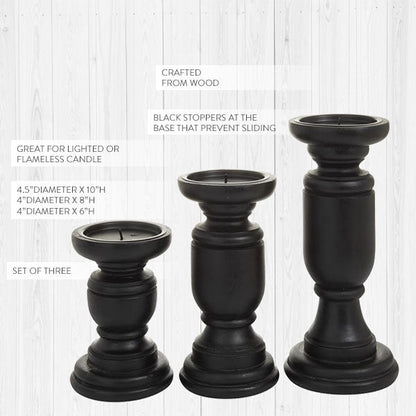 Rynx | Black wooden spindle candle holders, set of 3