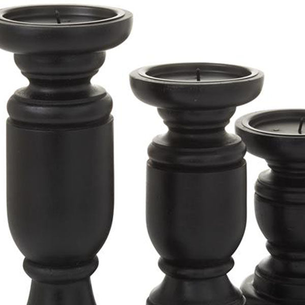 Rynx | Black wooden spindle candle holders, set of 3