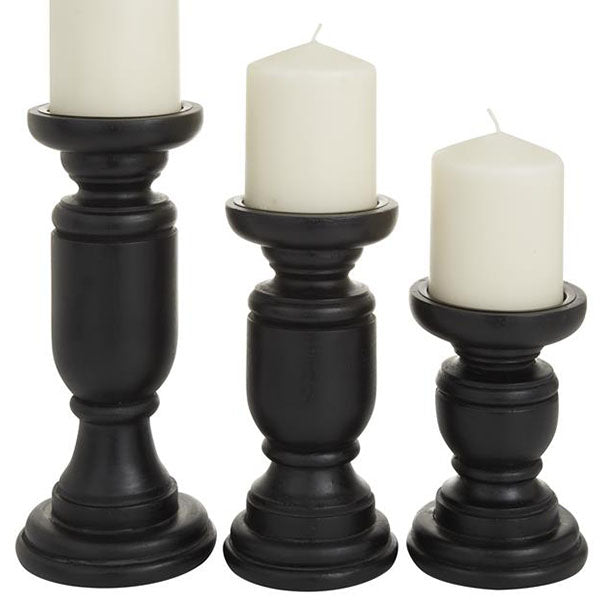 Rynx | Black wooden spindle candle holders, set of 3