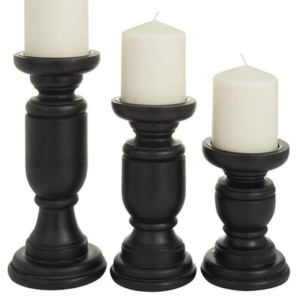 Rynx | Black wooden spindle candle holders, set of 3