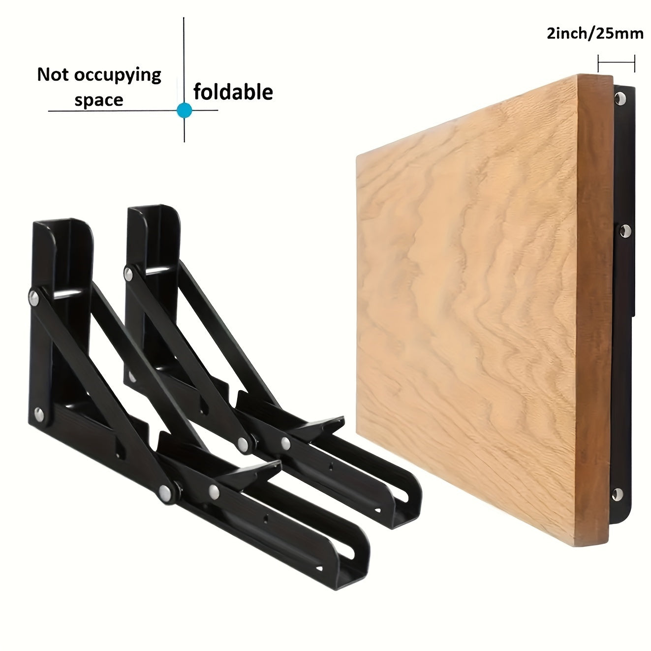 Rynx | 2-Piece Heavy-Duty Steel Folding Shelf Brackets – Space-Saving L-Shaped Table Hinge, Wall-Mounted with Screws, Sturdy and Adjustable