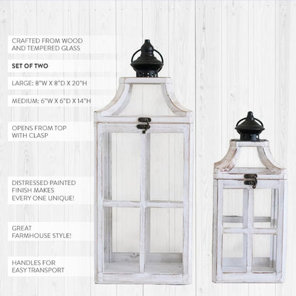 Rynx | Worn white washed window frame lanterns, set of 2