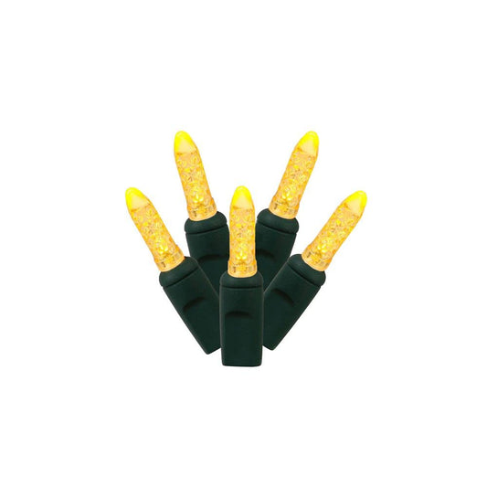 Rynx | Vickerman 70 Yellow M5 Faceted Led Lights On Green Wire, 4" Spacing X 24' Long Christmas Light String
