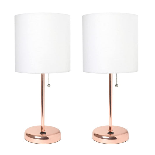 Rynx | Limelights Lc2002-Rgd-2Pk White Plug Lamp With Usb Charging Port & Fabric Shade Set, Rose Gold - Pack Of 2