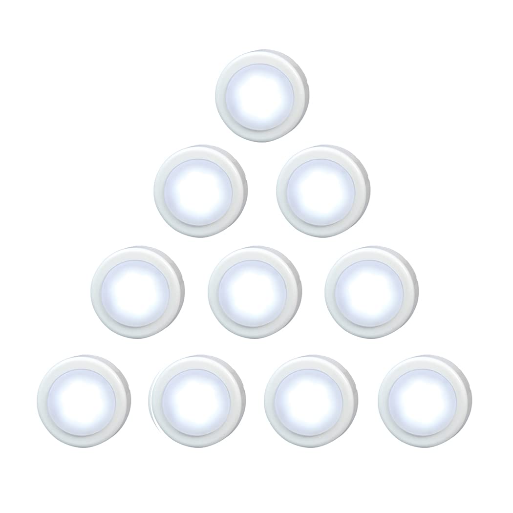 Rynx | Wralwayslx 10 Pack Cabinet Push Light - Battery Operated, White, Ideal For Kitchens And Cabinets