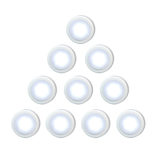 Rynx | Wralwayslx 10 Pack Cabinet Push Light - Battery Operated, White, Ideal For Kitchens And Cabinets