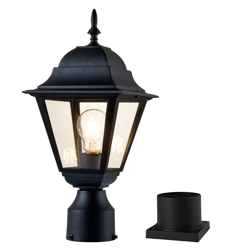 Rynx | Windben Matt Black Outdoor Post Light Fixture, Aluminum Lantern For Gardens, Yards, And Entrances