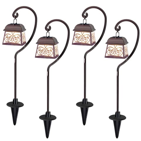 Rynx | Maggift 4 Pack 22" Hanging Solar Lights with Shepherd Hooks - Outdoor Garden Decor, Brown