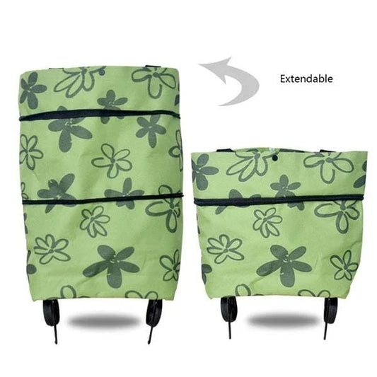 RYNX | Foldable Shopping Trolley Tote Bag Green Flower