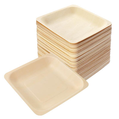 Rynx | Square Disposable Wooden Plates 100 pcs Set