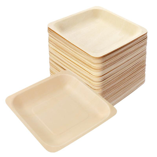 Rynx | Square Disposable Wooden Plates 100 pcs Set