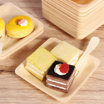 Rynx | Square Disposable Wooden Plates 100 pcs Set