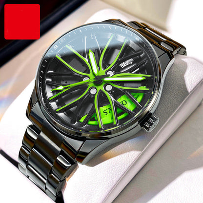 Rynx | Men's fashion hollowed-out luminescent waterproof quartz watch Black and green