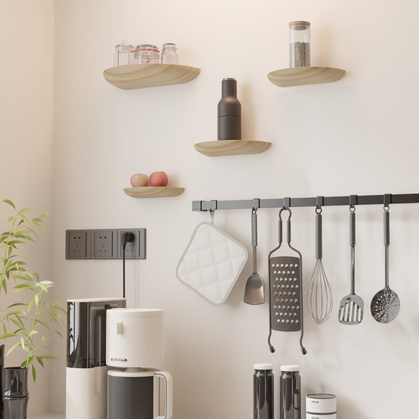 Rynx | WoodArc - Set with 2 Half-Round Wooden Floating Shelves for Wall Decoration and Storage