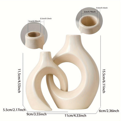Rynx | 2-Piece Set Ceramic Candle Holders - Matte Finish, Modern Minimalist Design for Table Decoration