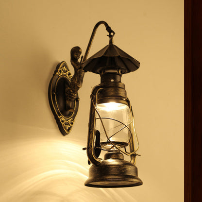 Rynx | Kerosene Clear Glass Wall Lamp Coast Single Bulb Living Room Sconces Lamp in Black/Antique Brass