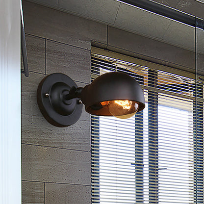 Rynx | 1 head wall-mounted light loft style dome shade metal adjustable wall lamp in black for bedroom