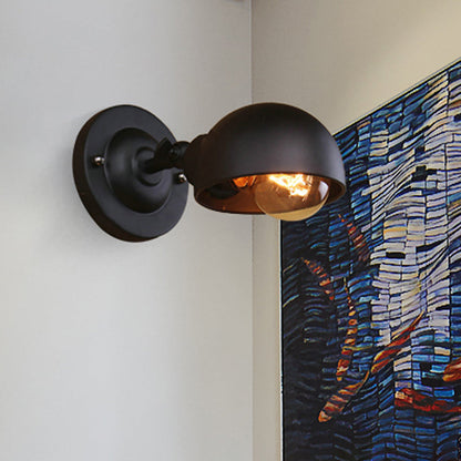 Rynx | 1 head wall-mounted light loft style dome shade metal adjustable wall lamp in black for bedroom