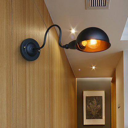 Rynx | 1 head wall-mounted light loft style dome shade metal adjustable wall lamp in black for bedroom