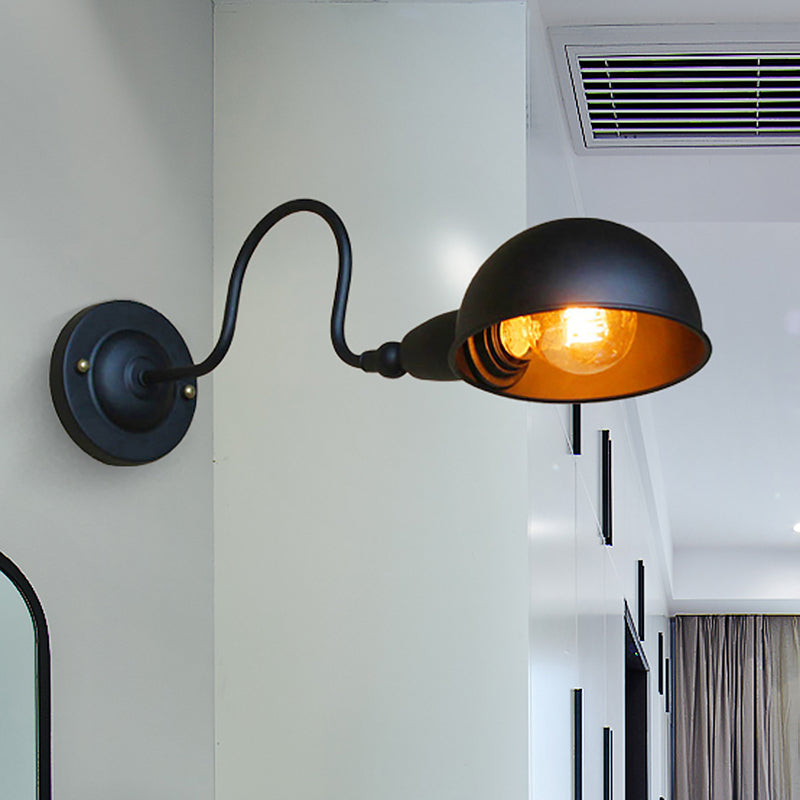 Rynx | 1 head wall-mounted light loft style dome shade metal adjustable wall lamp in black for bedroom