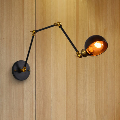 Rynx | 1 head wall-mounted light loft style dome shade metal adjustable wall lamp in black for bedroom