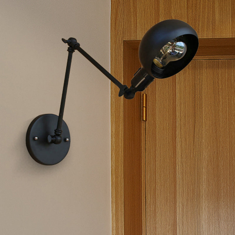 Rynx | 1 head wall-mounted light loft style dome shade metal adjustable wall lamp in black for bedroom