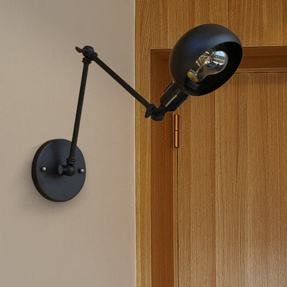 Rynx | 1 head wall-mounted light loft style dome shade metal adjustable wall lamp in black for bedroom