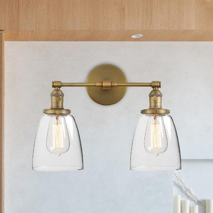 Rynx | Clear Glass Brass Wall Light Conical 2-Light Industrial Wall Lamp Light for Foyer