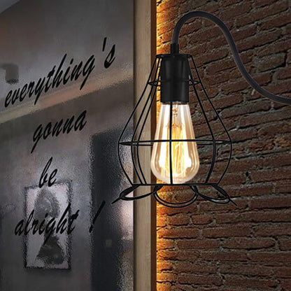 Rynx | Black 1 Head Wall Lamp Vintage Industrial Metal Bottle/Rectangular Wall Light Wall Lamp with Wire Frame for Café