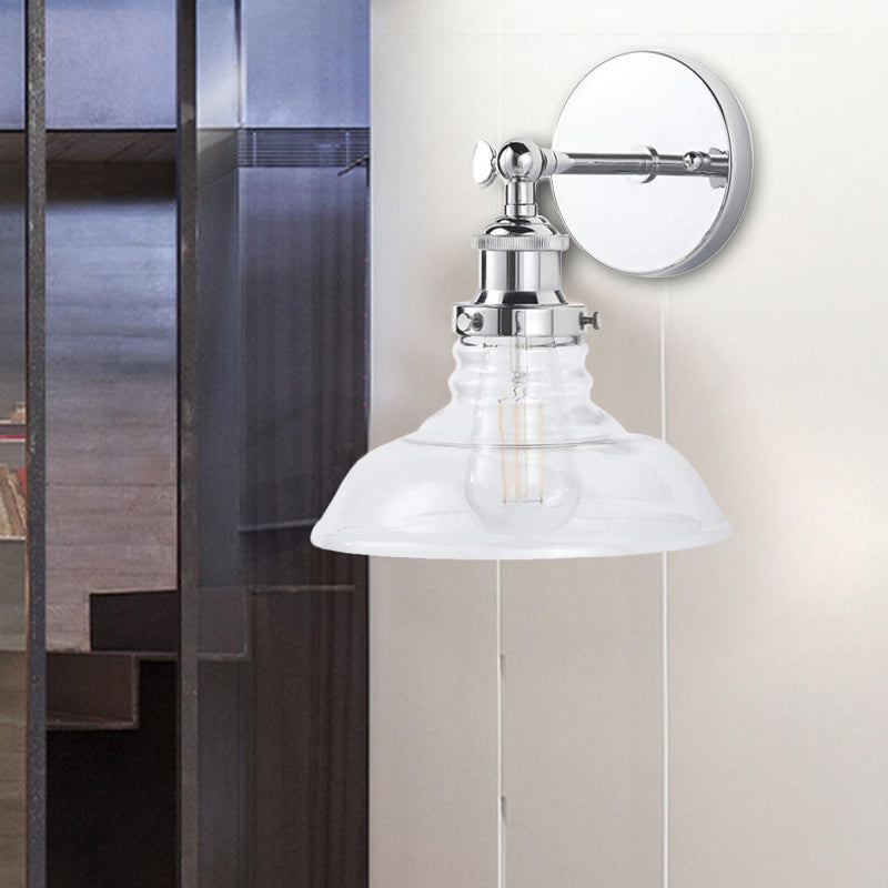 Rynx | Clear Glass Chrome/Nickel Wall Light Barn 1-Bulb Industrial Wall Lamp for the Kitchen