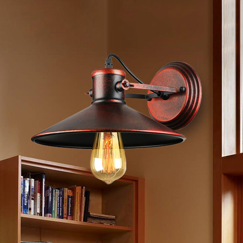 Rynx | Metallic Saucer Wall Light Antique Style 1-Bulb Hallway Wall Light Lamp in Black/Rust