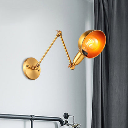 Rynx | Retro Dome Wall Lamp 1 Bulb Metal Wall Lighting with Swingarm in Brass/Chrome for Bathroom