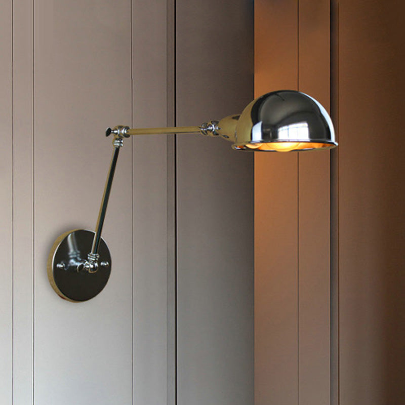Rynx | Retro Dome Wall Lamp 1 Bulb Metal Wall Lighting with Swingarm in Brass/Chrome for Bathroom