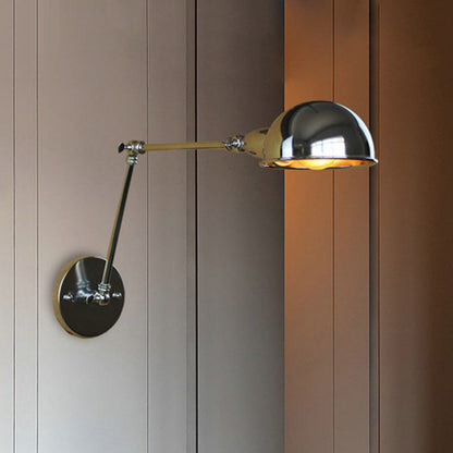 Rynx | Retro Dome Wall Lamp 1 Bulb Metal Wall Lighting with Swingarm in Brass/Chrome for Bathroom
