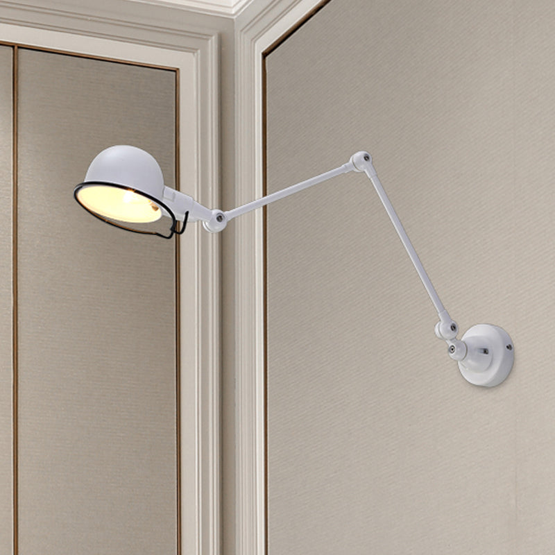Rynx | Black/White Swing Arm Wall Light with Bowl Shade Industrial Metal 1 Head Hallway Wall Lamp