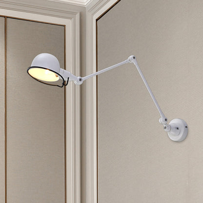 Rynx | Black/White Swing Arm Wall Light with Bowl Shade Industrial Metal 1 Head Hallway Wall Lamp