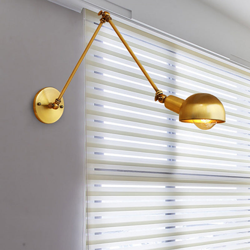Rynx | 1 Bulb Reading Lamp Wall Retro Style Bowl Lamp Iron Adjustable Wall Lighting in Brass for the Study
