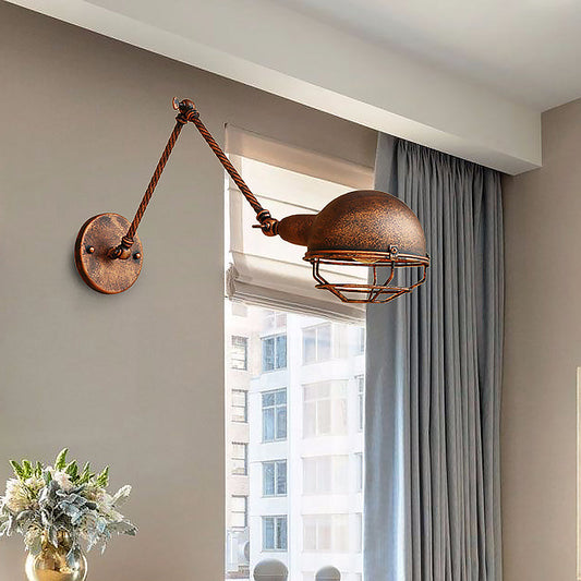 Rynx | 1 Bulb Pendant Light with Cage Shade Metal Antique Stylish Farmhouse Adjustable Wall Lamp in Rust