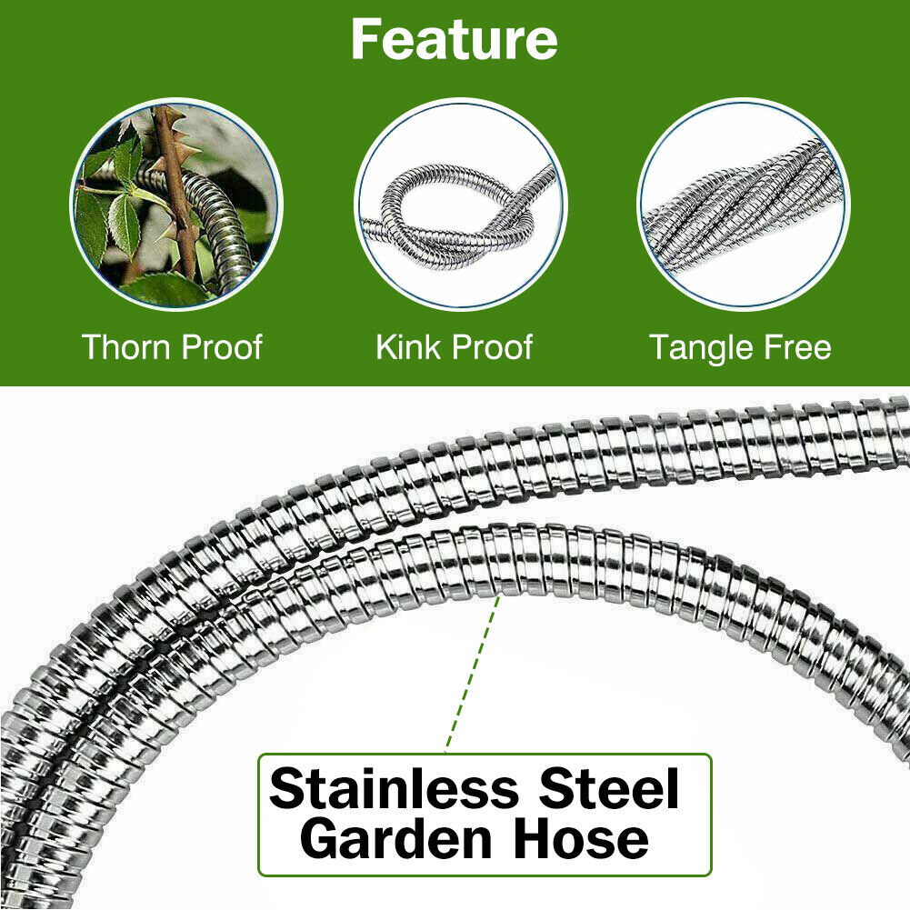 RYNX | 30m Garden Hose Stainless Steel Metal Super Tough & Flexible Water Hose
