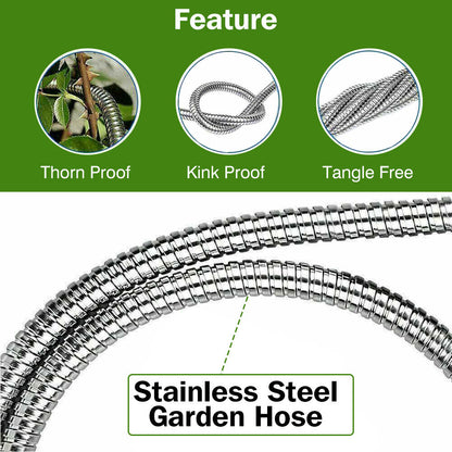 RYNX | 30m Garden Hose Stainless Steel Metal Super Tough & Flexible Water Hose